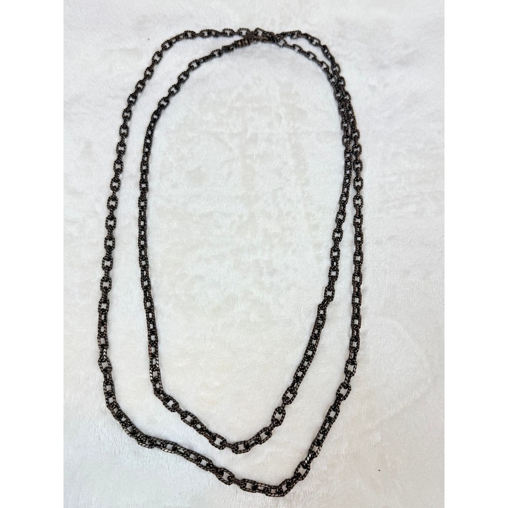 Les Bernard Inc Womens Long Chain Necklace 60" Bronze Gunmetal Textured Link MCM